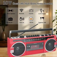 Portable Boombox Emergency Radio Cassette Slots Player Recorder Bluetooth USB/SD
