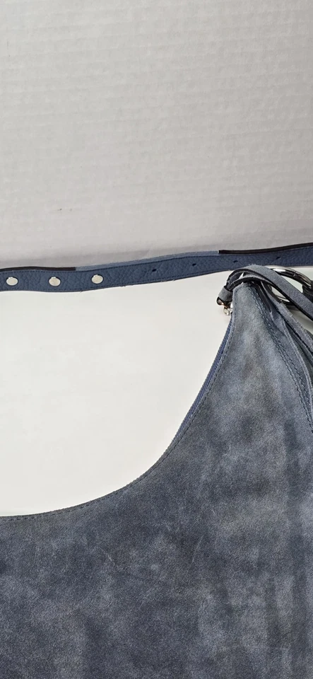 Bolso de hombro holgado Michael Kors grande Rhea envejecido cartera flecos azul gamuza Foto 3 de 4