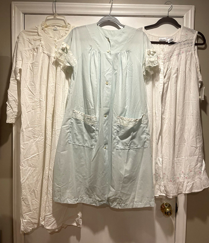 Set of 3 Vintage Cotton Gowns Robes Housecoats Lace Ribbon Ruffles Cottage Core