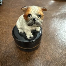 Vintage Takahashi Japan Ceramic Pug Trinket Box Crackle Glaze Dog Figurine Mint!