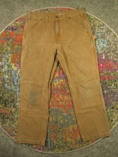 Carhartt Double Knee Pants Mens 34x32 Brown Dungaree Fit Duck Canvas B136