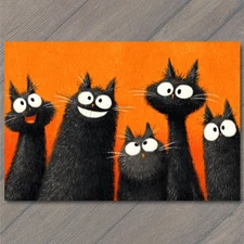 Art Print Quirky Wide Eyed Cats Illustration Playful Feline Scene