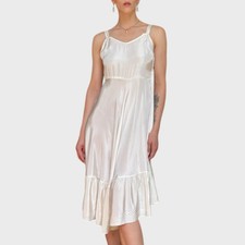 Vintage White Satin Slip Dress 70s Sleeveless A line size US4/6