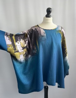 BELLA BLUE Amazing Viscose Mix Arty Abstract Print Oversized Boxy Top S/M 78" CH