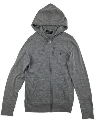 Allsaints Hoodie Mens Large Gray Mode Merino Wool Zip Up Ramskull Logo