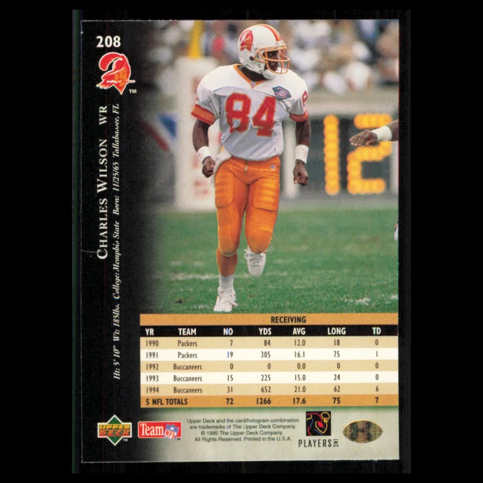 Charles Wilson #208 1995 Upper Deck Tampa Bay Buccaneers Football Card NFL NM - Image 2 of 3