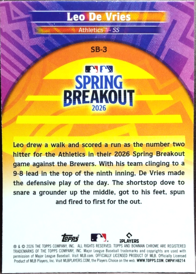 Spring Breakersw Leo De Vries 2026 Bowman Chrome Spring Break Mojo Refractor #SB-3 | eBay