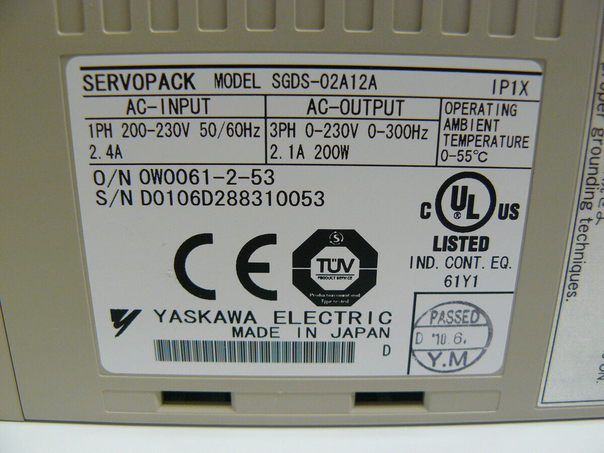 YASKAWA SGDS-02A12A SERVOPACK AC INPUT 1 PH 200-230V 2.4A 50 YASKAWA SGDS-02A12A SERVOPACK AC INPUT 1 PH 200-230V 2.4A 50