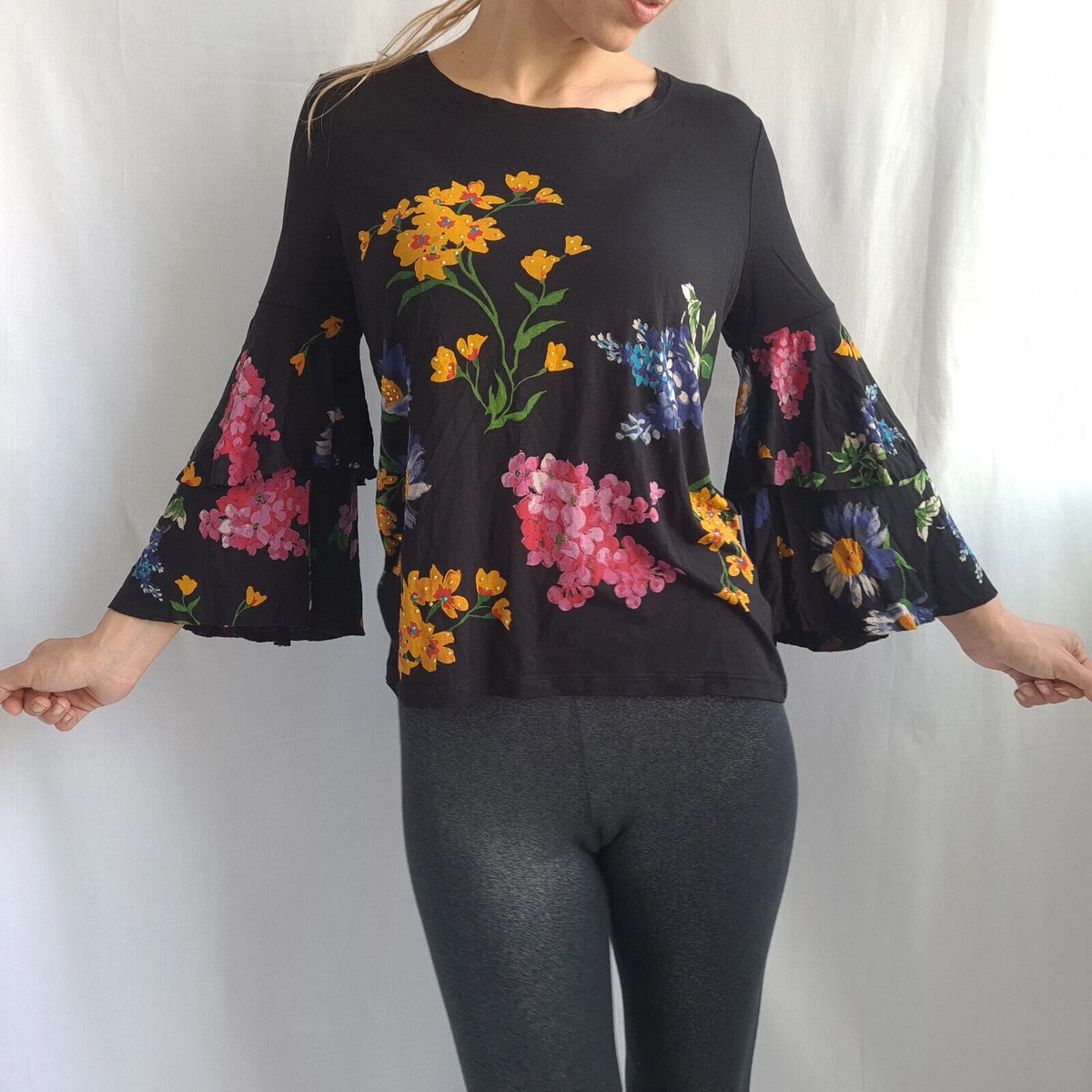 NUOVO Desigual Camicetta da donna Taglia M Floreale Top Manica a
