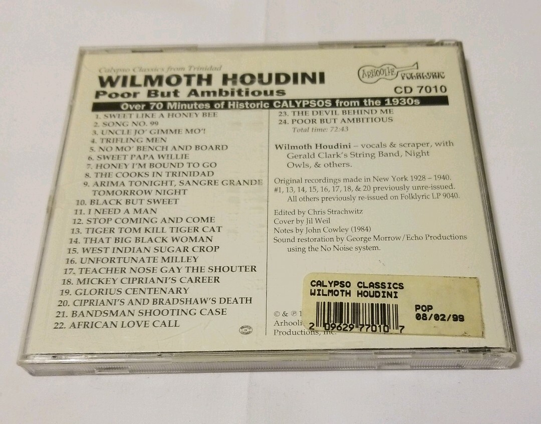 洋楽 WILMOTH HOUDINI / CALYPSO CLASSICS Wilmoth Houdini Poor But Ambitious CD Calypso Classics From