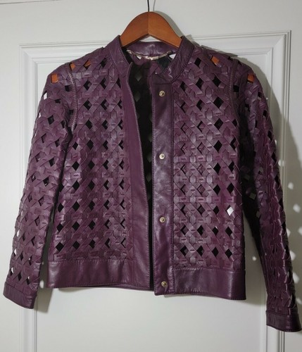 Cuero Escada Talla 32 Chaqueta de Cuero Púrpura Recortada S/M | eBay