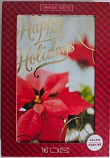 Image Arts Christmas Cards Happy Holidays/Poinsettias 16 pack *NEW*
