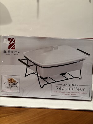 B Smith 2.5 quart warmer oven to table porcelain server iron stand