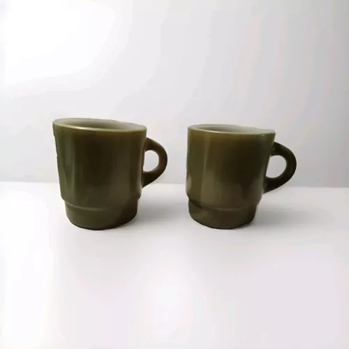Vintage Anchor Hocking Fire King Avocado Green Lot Of 2 Stackable 8 Oz. Mugs