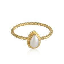 Pearl Gemstone 925 Silver Gold Plated Twisted Design Ring Handmade Jewelry