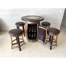 Wine Barrel Full Bistro Bar Set (Pub Stool -Whiskey Barrel Bar -Wine Barrel Bar)