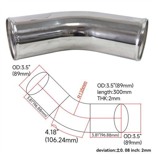 45 Degree 89mm 3.5" inch Aluminum Intercooler Intake Pipe Piping Tube Hose - Picture 4 of 9