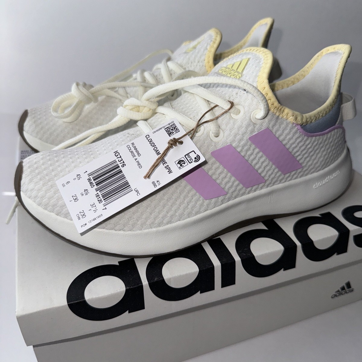 ADIDAS Women’s US CLOUDFOAM PURE SPW Off White Bliss Lilac Running Shoe  IG7376