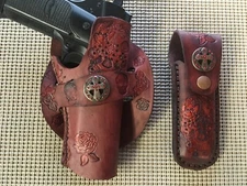Handmade Leather 1911 Holster & mag pouch Custom Carving