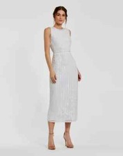 Mac Duggal 70260 Striped Floral Embellished Sleeveless Midi Dress-Size 2