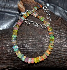 7''Natural Ethiopian Opal bracelet Fire Opal Gemstone Beads Bracelet F3242