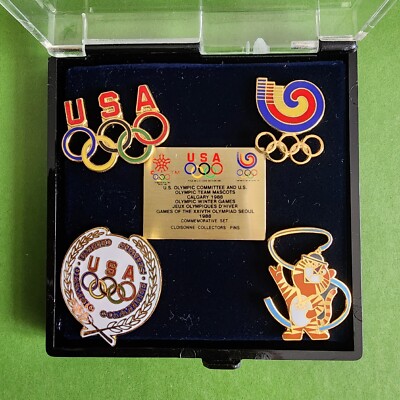 SEOULオリンピックコレクション USA Official Olympic Pin Set Vtg 1988 Seoul Calgary Winter Games