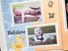 Baby Bath Scrapbook Pages, 12 by 12 Baby Bath Layouts, Premade Baby Pages