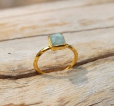 18k Gold Plated Aqua Chalcedony Ring Solid 925 Silver Delicate Ring HandmadeRing
