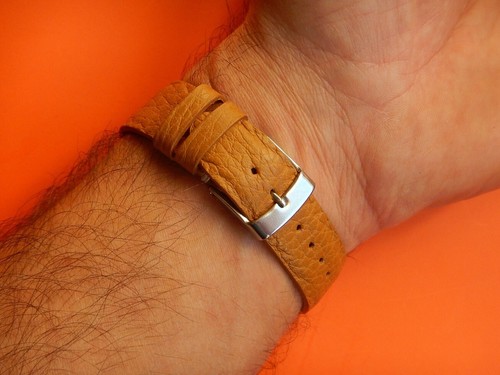20 MM SOLIDE BRACELET CUIR DE VEAU GRAINÉ ORANGE OU BEIGE 16 MM COTÉ BOUCLE - Photo 29/37