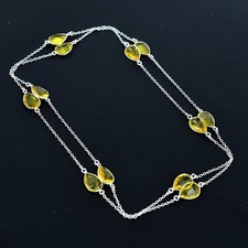 Citrine 925 Sterling Silver Pear Gemstone Handmade Jewelry Necklace 36" VJ 270