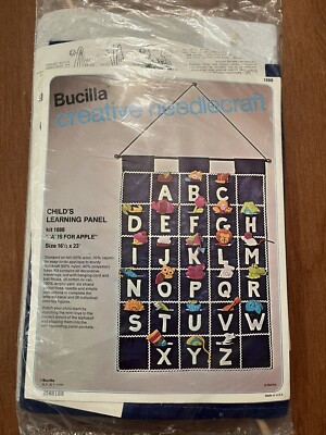 70s Bucilla FELT sewing kit Child's Learning pocket Panel #1888 Alphabet