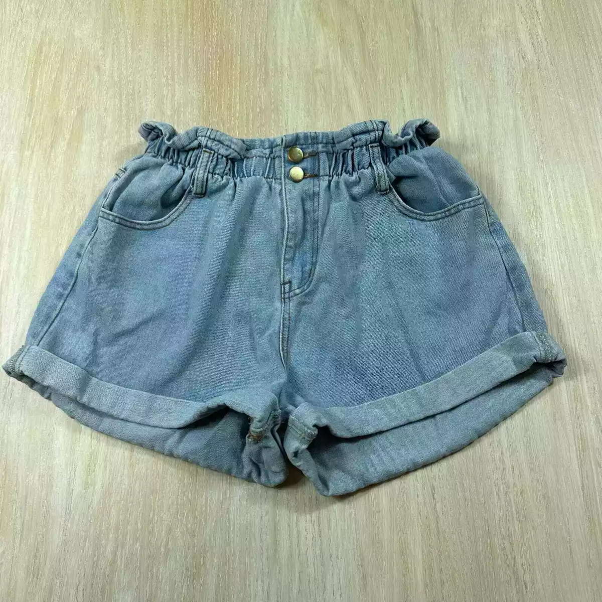 Open Road Denim Paper Bag Shorts Pale Blue