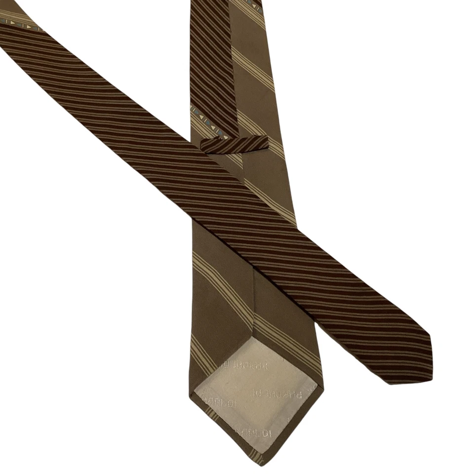 Corbata de seda vintage de diseñador VITALIANO PANCALDI para hombre a rayas marrón/marfil usada en excelente estado Foto 3 de 3