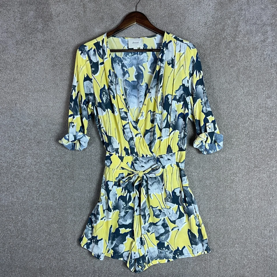 Mameluco Anthro Elevenses Somerset Talla XS Amarillo/Gris Floral Manga Redonda con Cinturón Foto 2 de 4