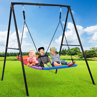 440lb Metal Swing Set with 60'' Platform Tree Swing Heavy Duty Frame Kids Playset