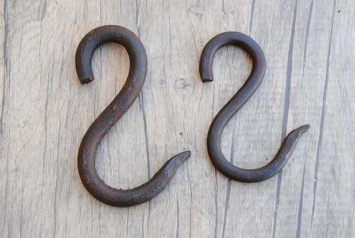 2 piezas De colección herrero forjado S carne carnicero gancho colgante herramienta decoración granja - Imagen 2 de 4