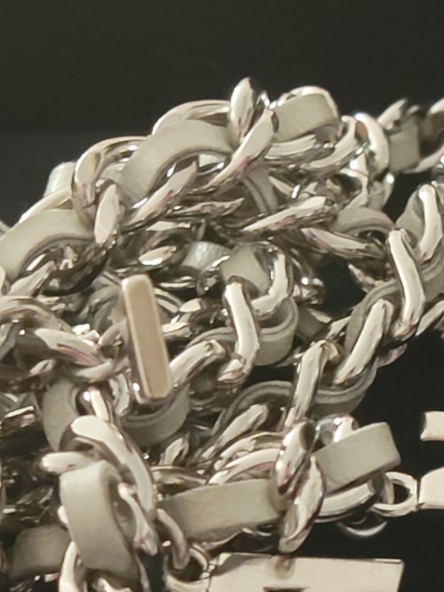 AUTH VINTAGE CHANEL LOGO LETTERING CHARMS SILVER CHAIN GRAY AUTH VINTAGE CHANEL LOGO LETTERING CHARMS SILVER CHAIN GRAY