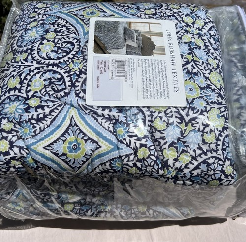 $525 JOHN ROBSHAW TEXTILES VANNA TWIN QUILT BLANKET & SHAM SET FLOWER BLUE GREEN - Picture 7 of 16
