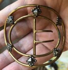 Antique Victorian Sash Belt Buckle with Cut Steel Diamonds Large Size 3x2.25"