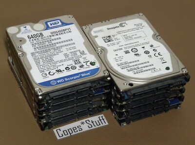 LOT (10) 640GB Mixed Brand / Model SATA 2.5'' Laptop Hard Drive