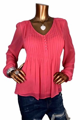 Calvin Klein L Top NWT $79 Pink Lined Pleated Blouse Soft Easywear Long Sleeves