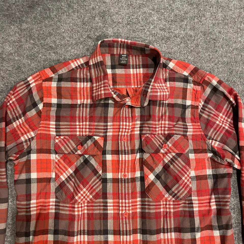 Camisa de franela a cuadros Helly Hansen para hombre XL roja gris algodón orgánico manga larga Foto 3 de 4