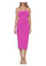 Xscape Vibrant Crepe Midi Cocktail Halter Dress Fuchsia Pink Size 12