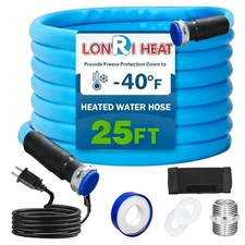 25 Ft Heated Water Hose For RV Camper With Thermostat -40°F Freeze Protection