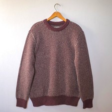 LL Bean Signature Birdseye Wool Crew Neck Sweater Mens L Maroon Cream Knit