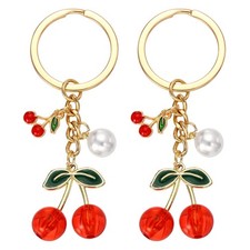 2Pcs Cherry Key Chain, Cute Handbag Accessories for Women, Light Red
