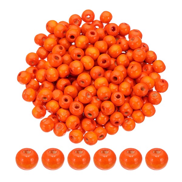 10Mm Holzperlen FüR Bastelarbeiten, 200 StüCk Runde Perlen Lose, Orange-image