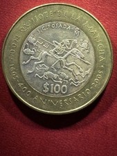 2005 Mexico $100 Peso Don Quijote de la Mancha Bimetallic AU