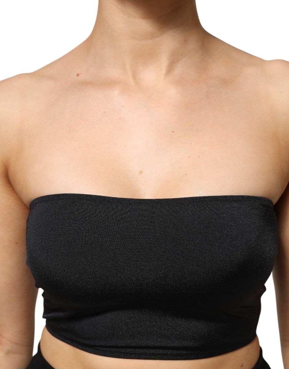 DOLCE & GABBANA Top Black Nylon Blend Bandeau Strapless Tube IT40