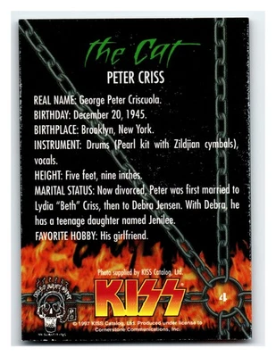 KISS Peter Criss The Cat 1997 KISS Catalog Ltd. 4 Music Card | eBay